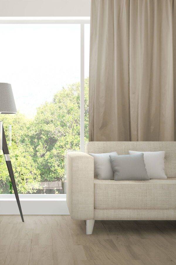 AIM Nachtvorhang Wohnzimmer flammhemmend Seiden-Optik Edelknitter Braunbeige [537]