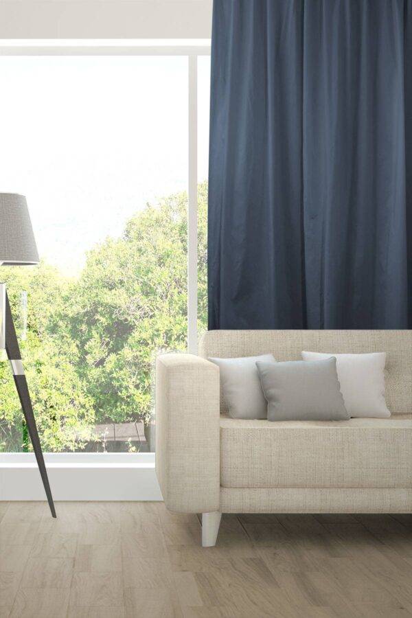 AIM Nachtvorhang Wohnzimmer flammhemmend Seiden-Optik Edelknitter Dunkelblau [511]