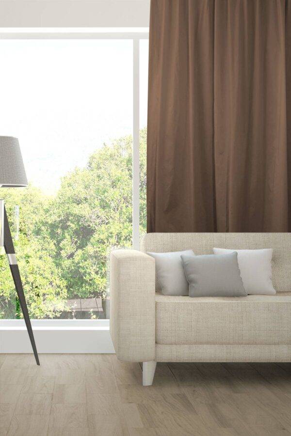 AIM Nachtvorhang Wohnzimmer flammhemmend Seiden-Optik Edelknitter Dunkelbraun [577]