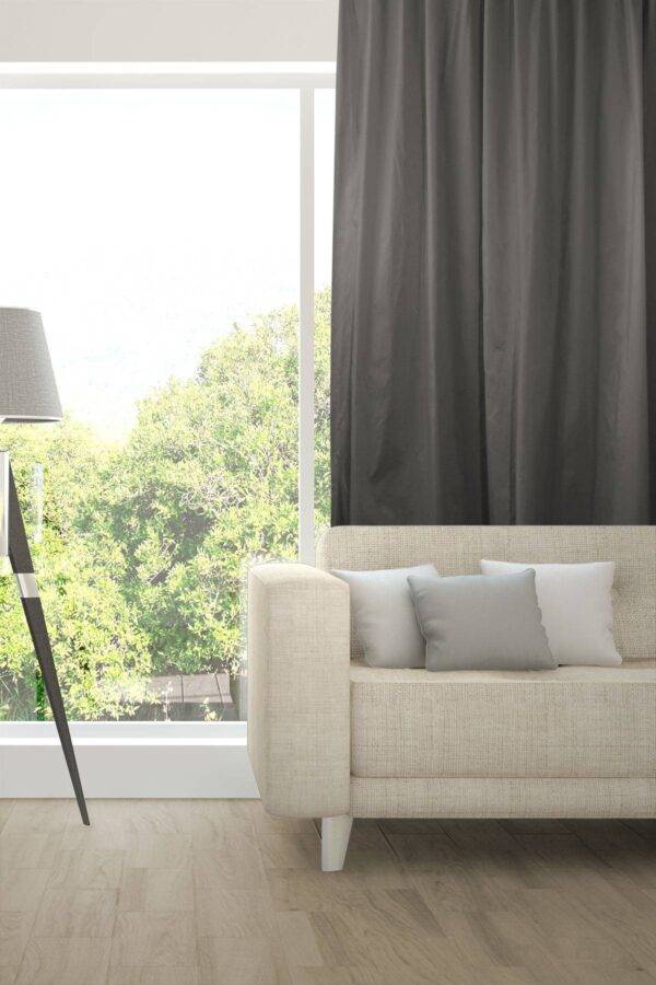 AIM Nachtvorhang Wohnzimmer flammhemmend Seiden-Optik Edelknitter Dunkelgrau [545]