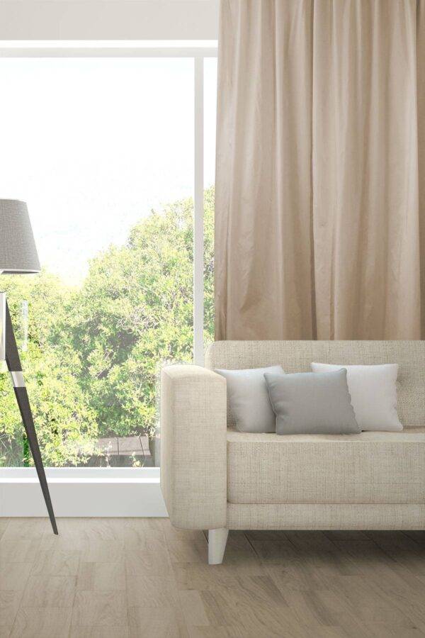 AIM Nachtvorhang Wohnzimmer flammhemmend Seiden-Optik Edelknitter Hellbraun [547]