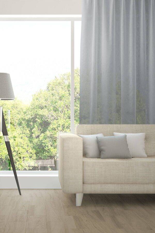 BONUS Tagesvorhang elegante Naturoptik Fischbacher 1819 Hellgrau [104]