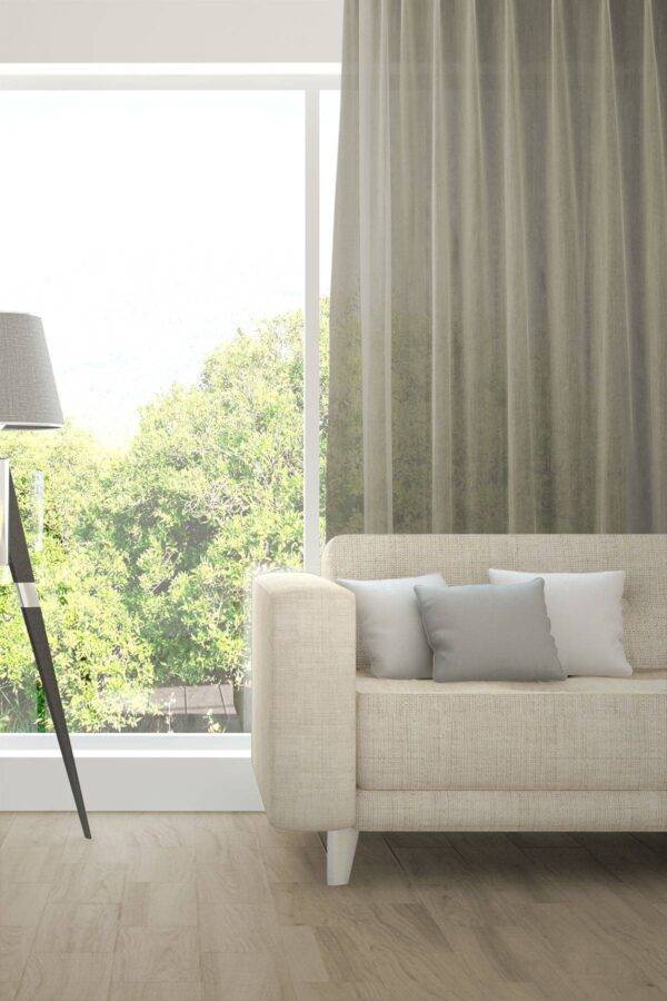 Tagvorhang nach Mass ALPHA Fischbacher 1819 edle Netzstruktur Beigegrau [727]