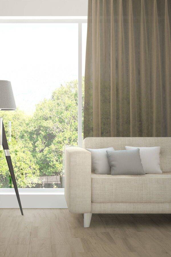 Tagvorhang nach Mass ALPHA Fischbacher 1819 edle Netzstruktur Braungrau [737]